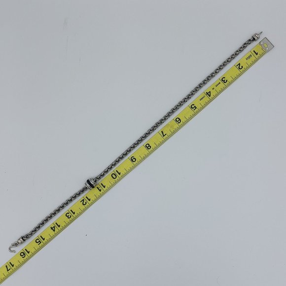 Necklace Silver Toned Wheat Braid Chain Hook Closure Barrel Black Clear Crystal - Picture 7 of 7